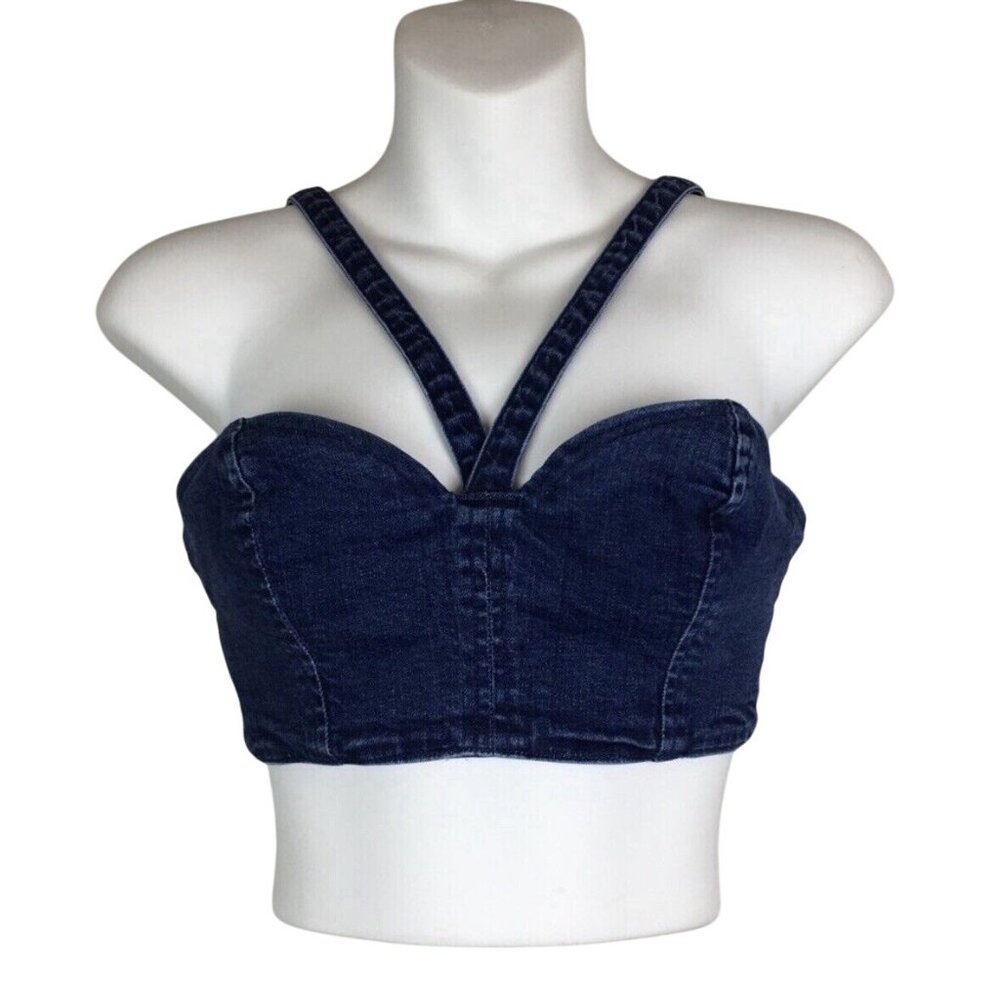 Mistress Rocks Denim Jean Crop Top  Canadian Tuxedo Gothic Size Small‎